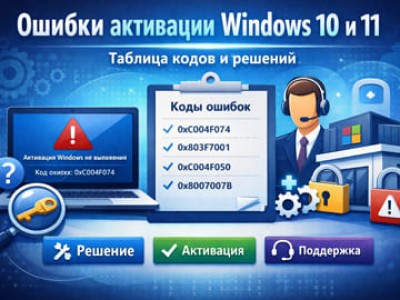 Ошибки активации Windows 10 и 11 — таблица кодов и решений